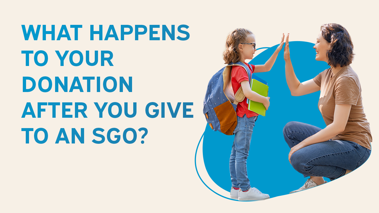 Graphic reading “What Happens to Your Donation After You Give to an SGO?” with a child and parent high-fiving.