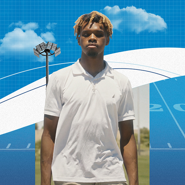 Adonis football player blue background